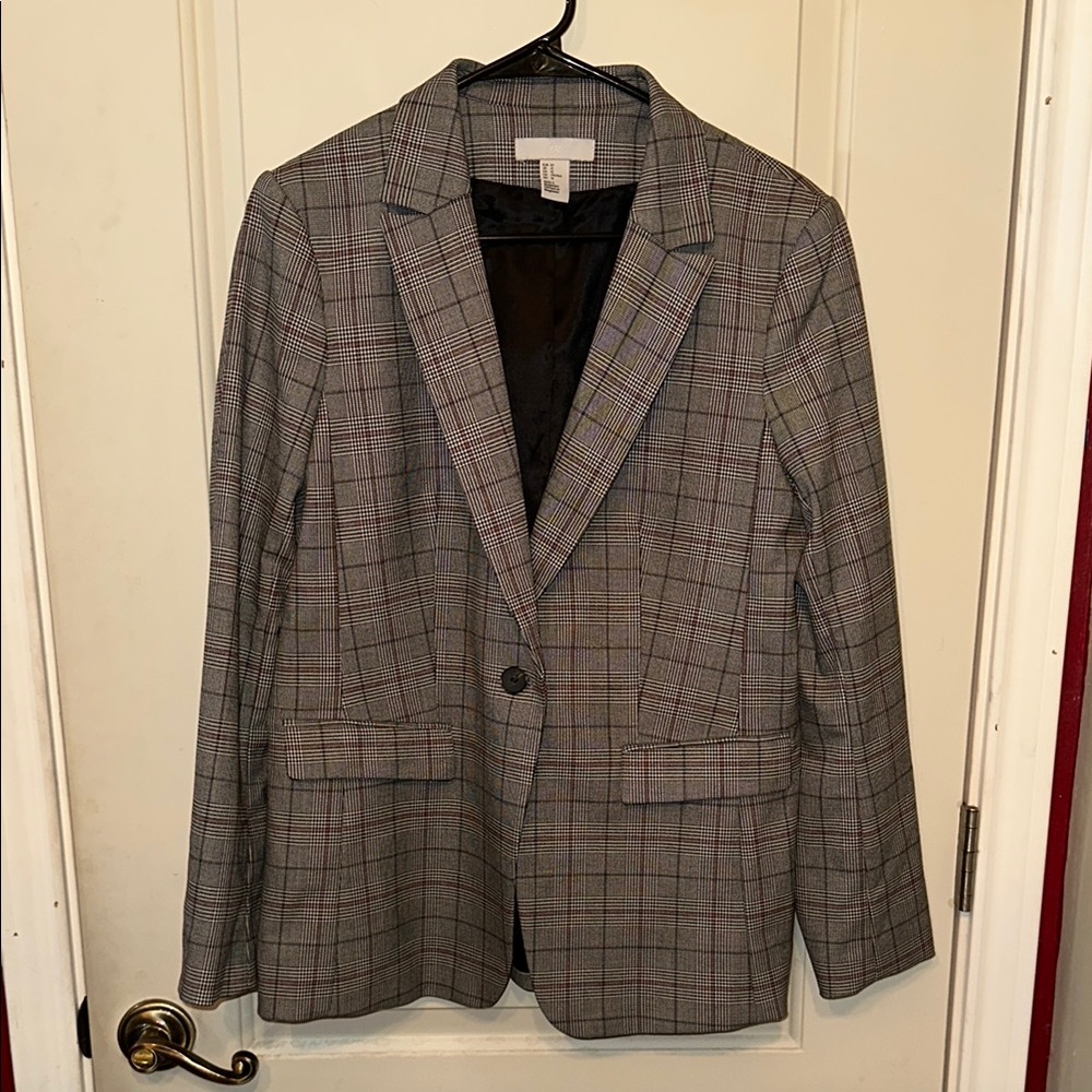 H&M Gray and Red Blazer Modern Fit